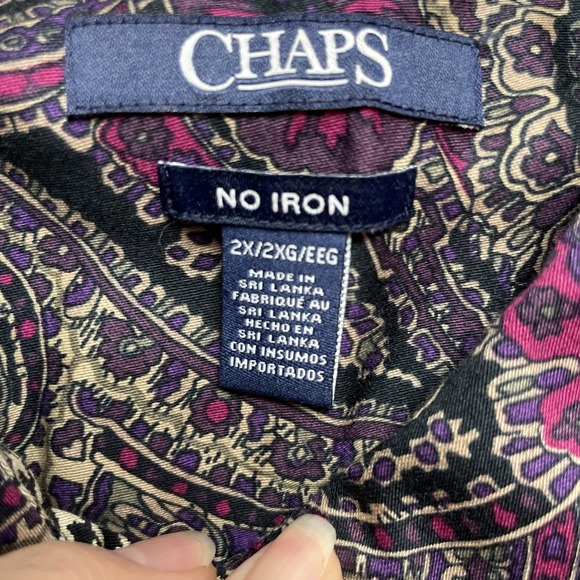 Chaps No Iron Shirt Blouse Womens 2X Dark Paisley Button Up Contrast Cuff - Picture 4 of 9